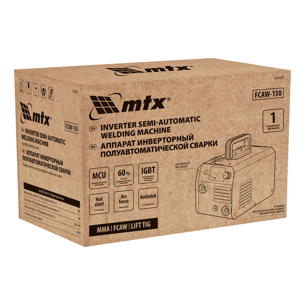 Аппарат инвертор. полуавтомат. cварки FCAW-130, 130 А, ПВ 60%// MTX (94300)