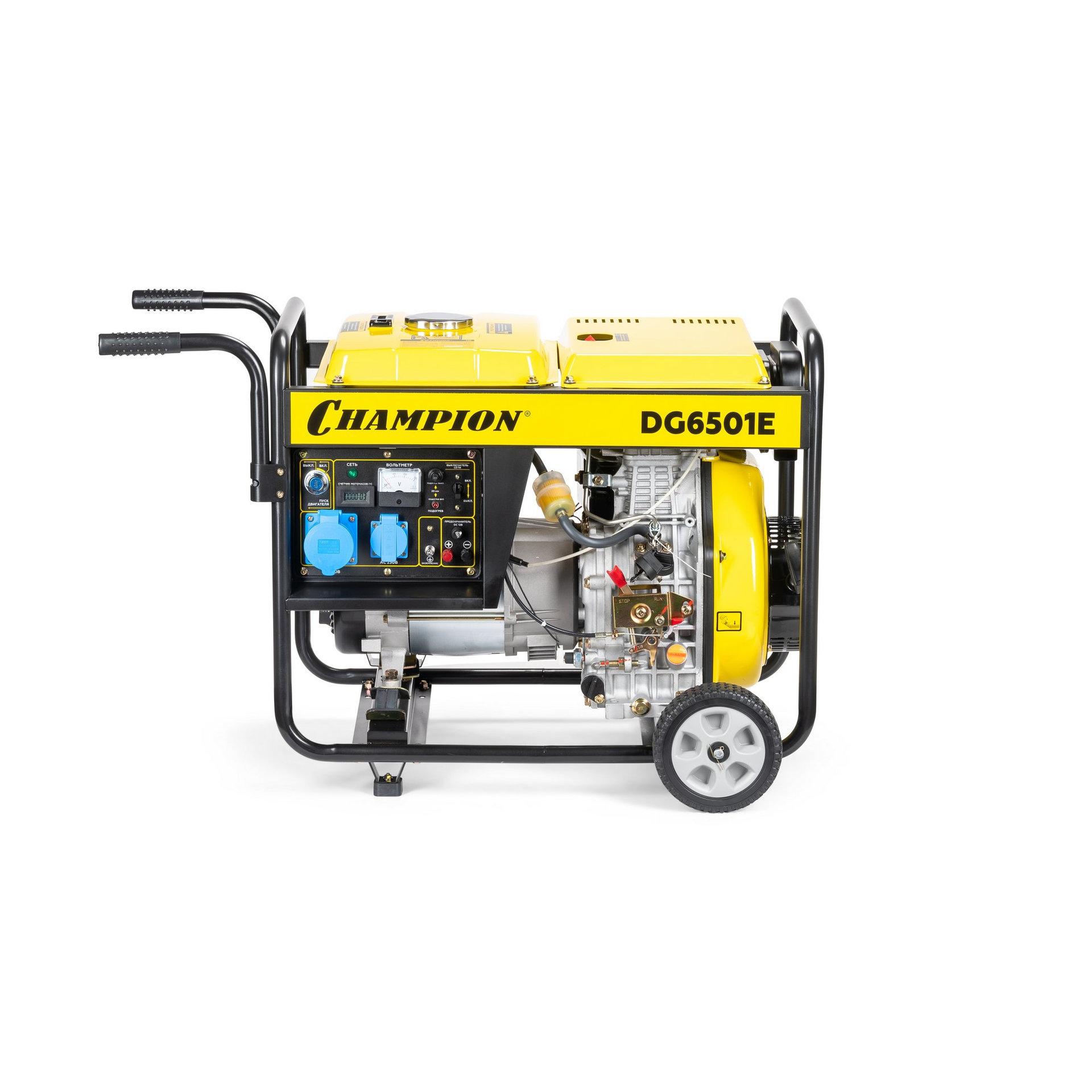 Генератор диз. CHAMPION DG6501E (5/5,5кВт 8,9лс 12,5л 12V 99кг эл.стартер, колеса, счетчик) (DG6501E)