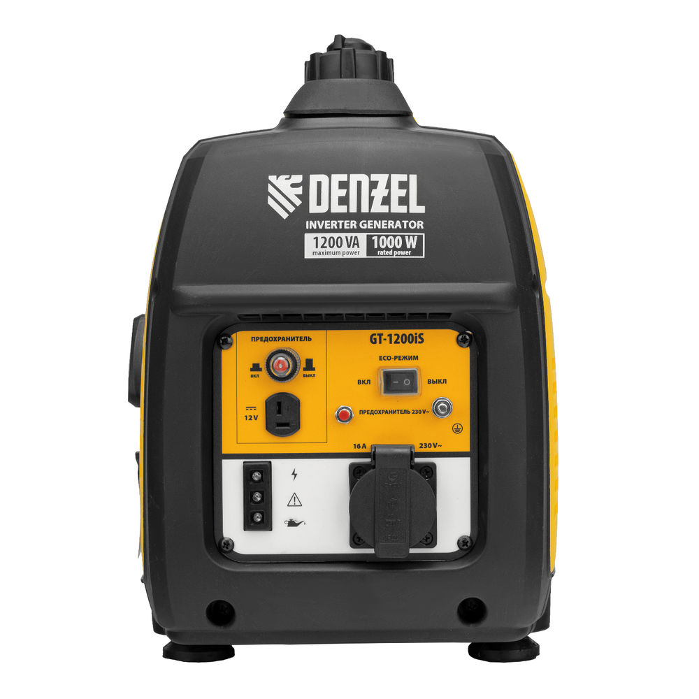 Генератор инверторный GT-1200iS, 1.2 кВт, 230 В, бак 2.4 л, закрытый корпус, ручной старт Denzel (94701)