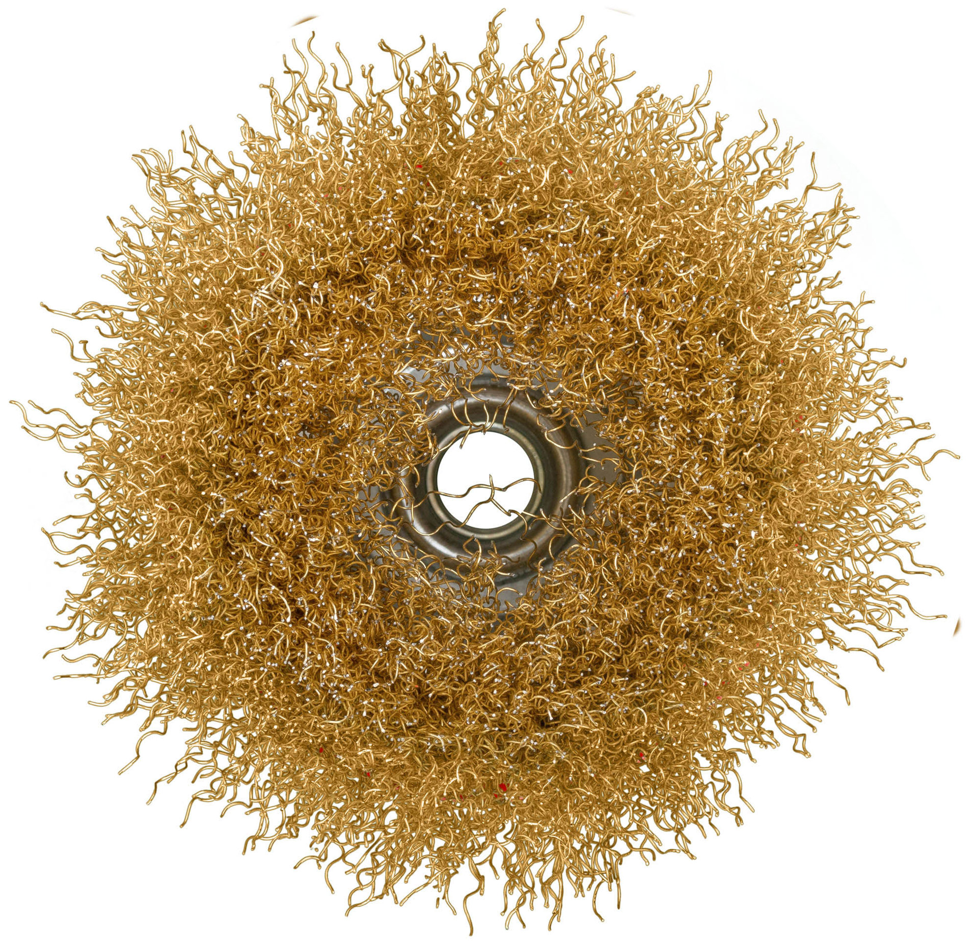 Корщетка-чашка, гайка М14, стальная латунированная волнистая проволока 100 мм (39270)