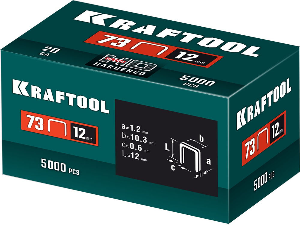 Скобы тип 73, 12 мм, калибр 20GA, 5000 шт KRAFTOOL 31773-12