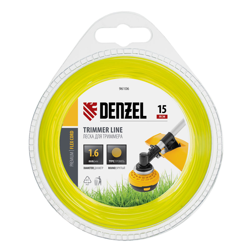Леска для триммера, круглая 1.6 мм х 15 м, блистер Flex cord Denzel (96106)