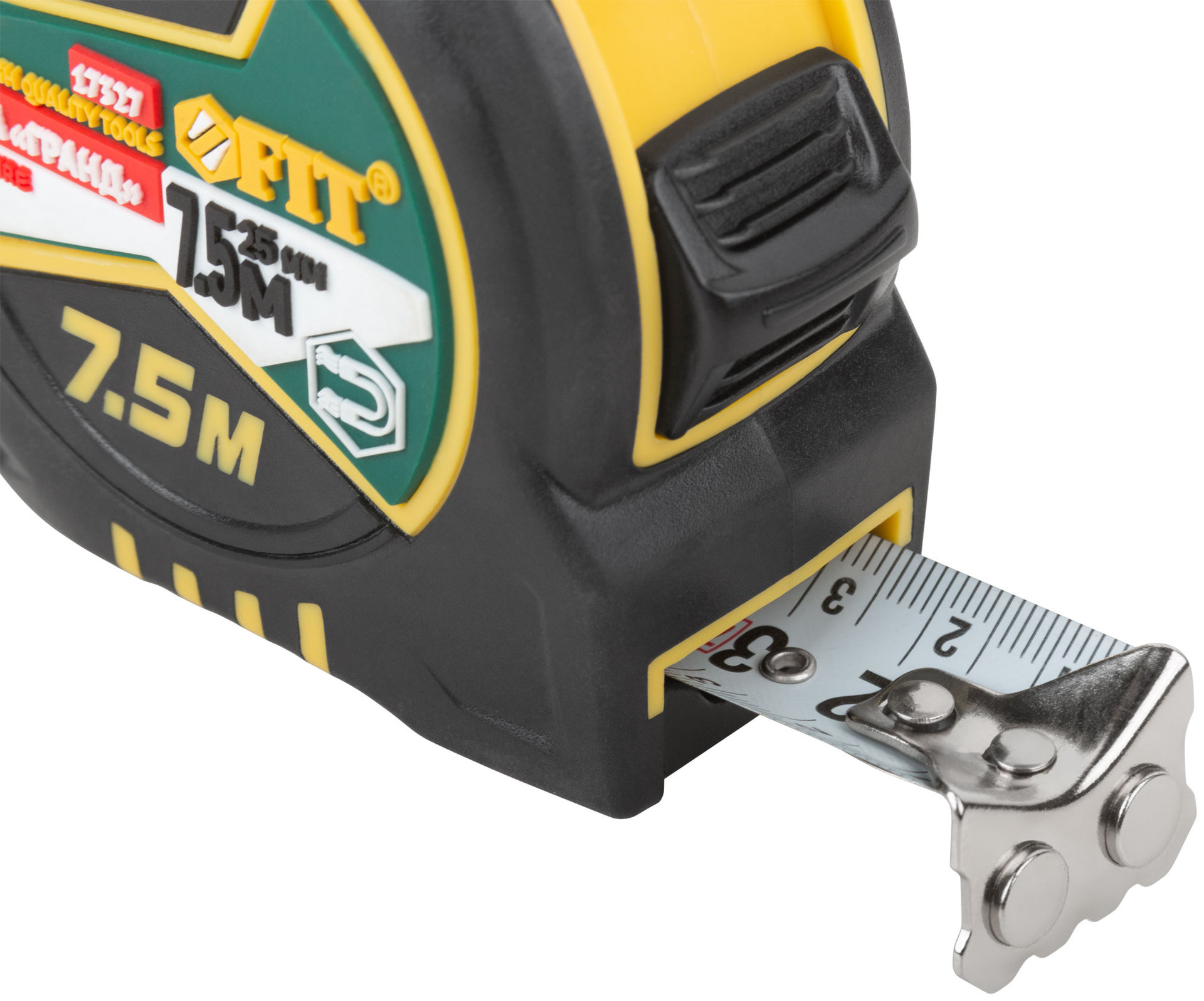 Рулетка Гранд, калибр.лента, нейлон.покр., магн.крючок, двойной стопор, прорезин.корпус 7,5 м х 25 мм