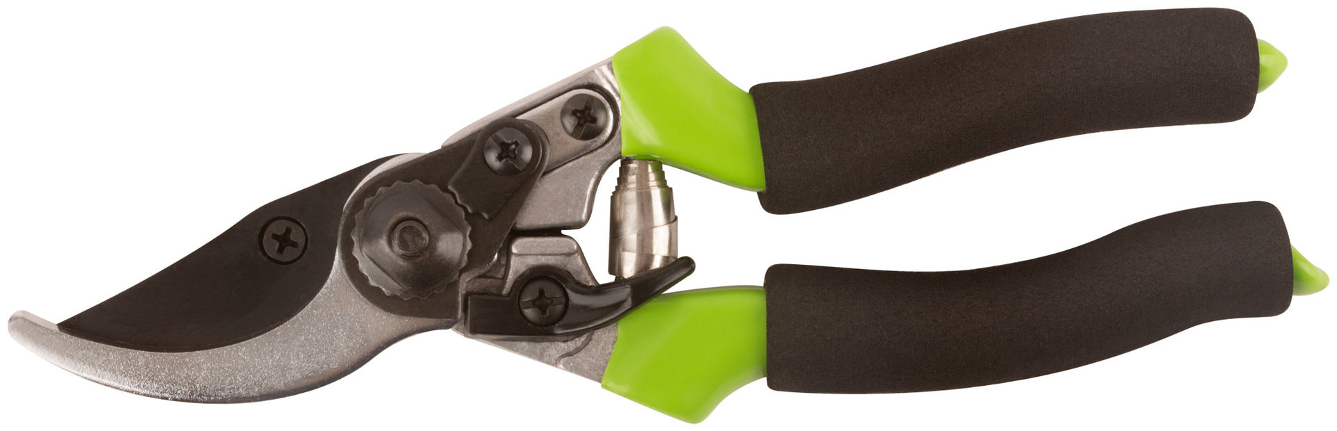 Секатор, режущие кромки внахлест, тефлон.покрытие лезвий, пластик.ручки с мягкими накладками 215 мм (77086)