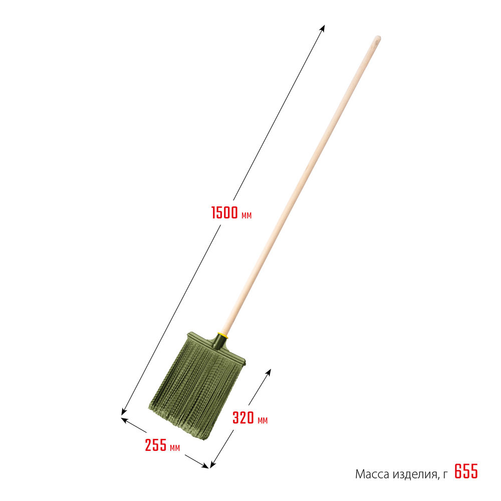Пластиковая метла плоская на деревянном черенке 320 х 255 мм распушенная гибкая полипропилен коническое резьбовое соединение СИБИН 39224-1