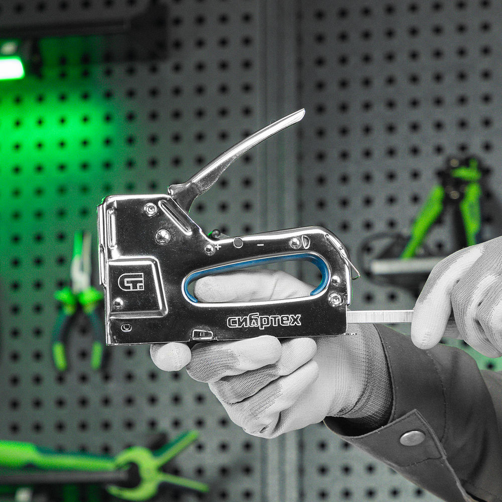 Степлер мебельный, металлический, регулируемый, тип скобы: 53, 4-14 мм Сибртех (40101)