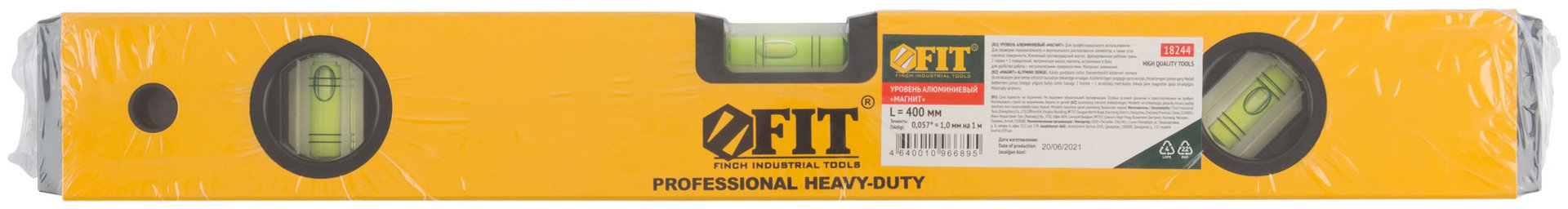 Уровень Магнит, 3 глазка, желтый усиленный корпус, магниты, шкала, Профи 400 мм (18244)