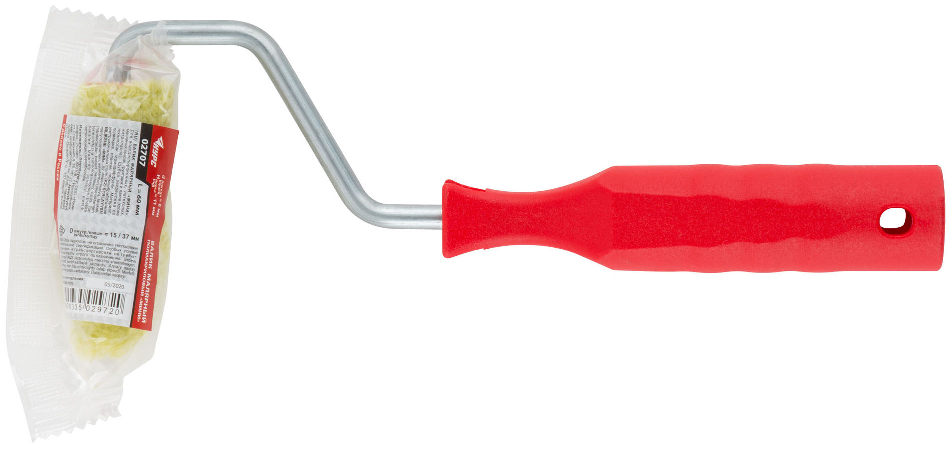 Валик полиакриловый мини зеленый, диам.15/37 мм, ворс 11 мм, 60 мм (02707)