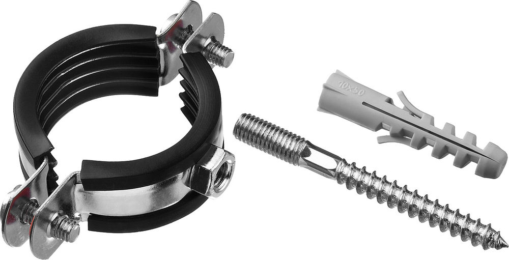 Хомут трубный с сантехнической шпилькой и дюбелем 1 1/4, цинк, 1 шт ЗУБР 37866-40-45