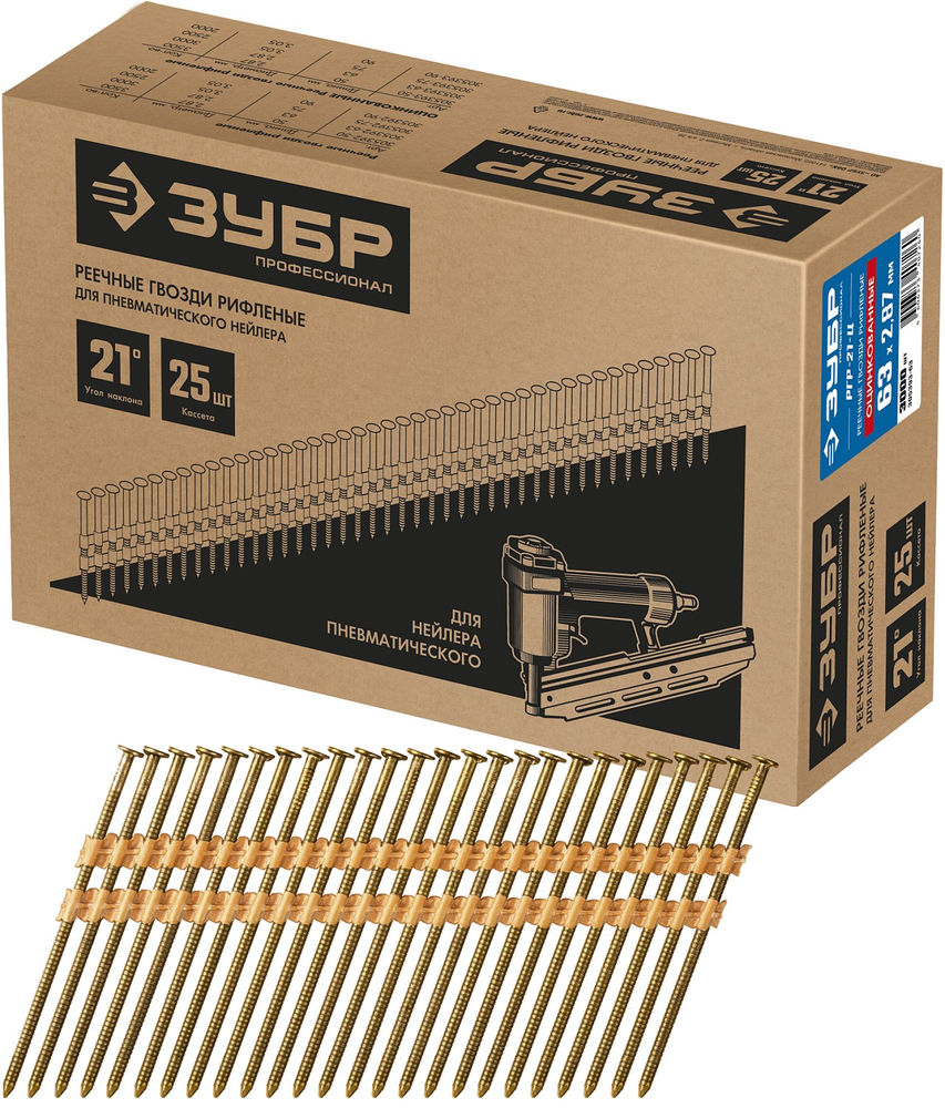 Гвозди реечные рифленые оцинкованные SN21 63 x 2.87 мм, 3000 шт ЗУБР 305393-63