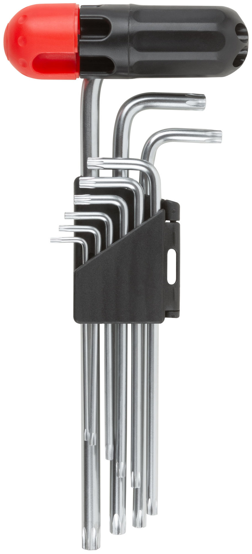 Ключи TORX 9 шт. CrV Т10-Т50, с отверстием, длинные, с пласт.Т-обр.ручкой, Профи