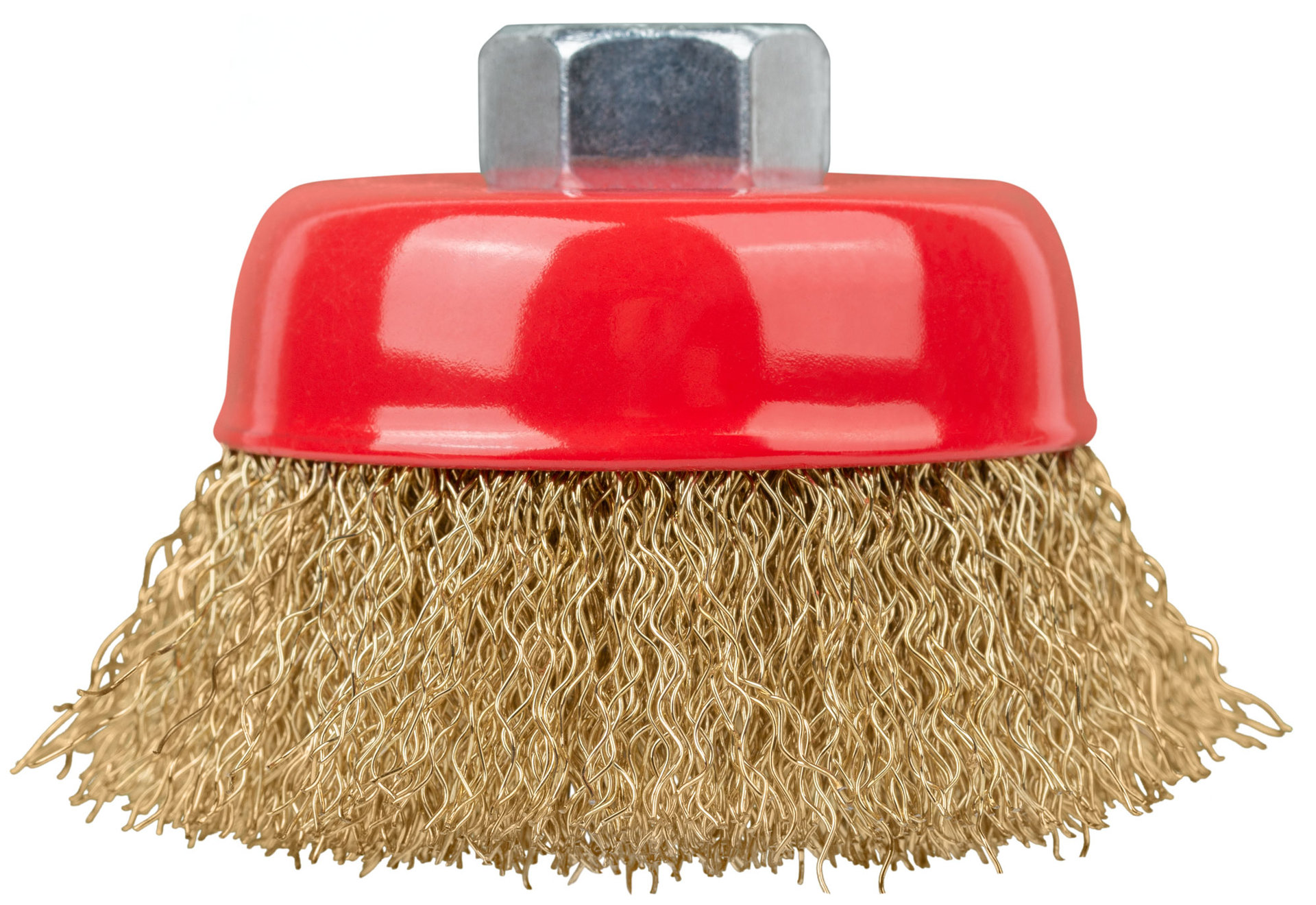 Корщетка-чашка, гайка М14, стальная латунированная волнистая проволока 65 мм (39265)