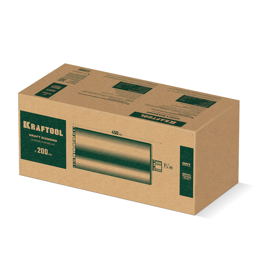 Алмазная коронка по железобетону DIAMOND, 200 мм (450 мм, 1 1/4, лазерная сварка сегментов) KRAFTOOL 29825-200