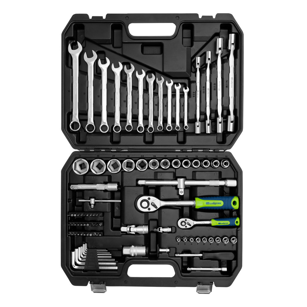 Набор инструментов, 1/2, 1/4, пластиковый кейс 89 предметов Сибртех