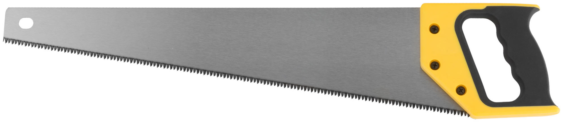 Ножовка по дереву, средний каленый зуб 7 ТPI, 3D заточка, пласт.прорезиненная ручка, Профи 500 мм (40450)