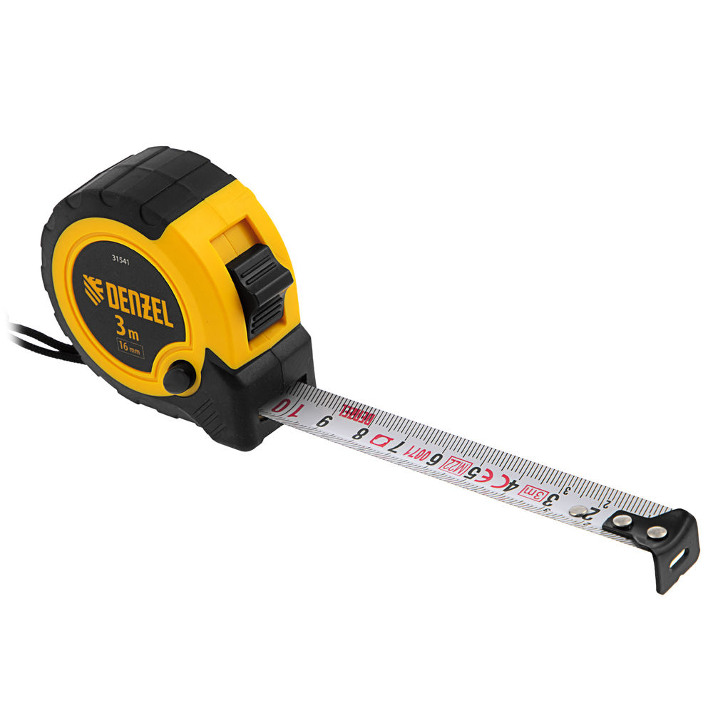 Рулетка 3м х 16мм, двухкомп. корпус, кнопка-пауза Denzel