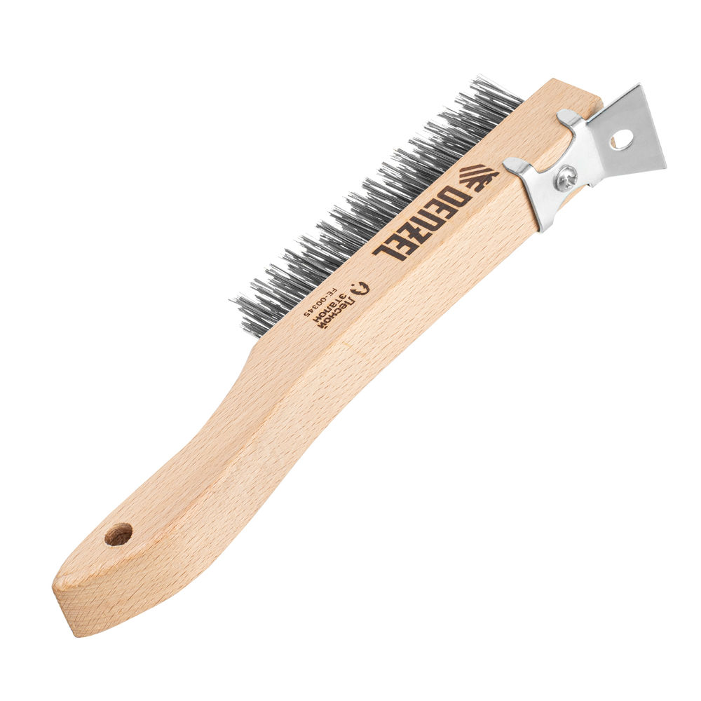 Щетка зачистная 4-х рядная, проволока из нержавеющей стали с деревянной ручкой скребок, EFP// Denzel (74847)