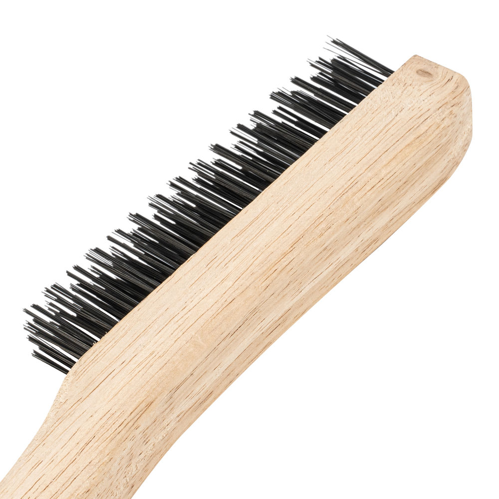 Щетка зачистная четырехрядная, закаленная прямая проволока с деревянной ручкой Сибртех (74804)