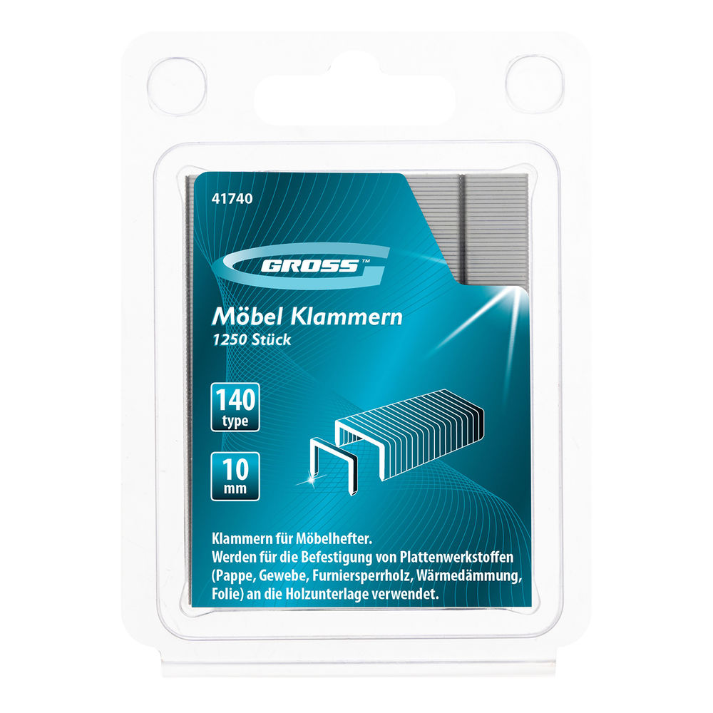 Скобы, 10 мм, для мебельного степлера, усиленные, тип 140,1250 шт Gross (41740)