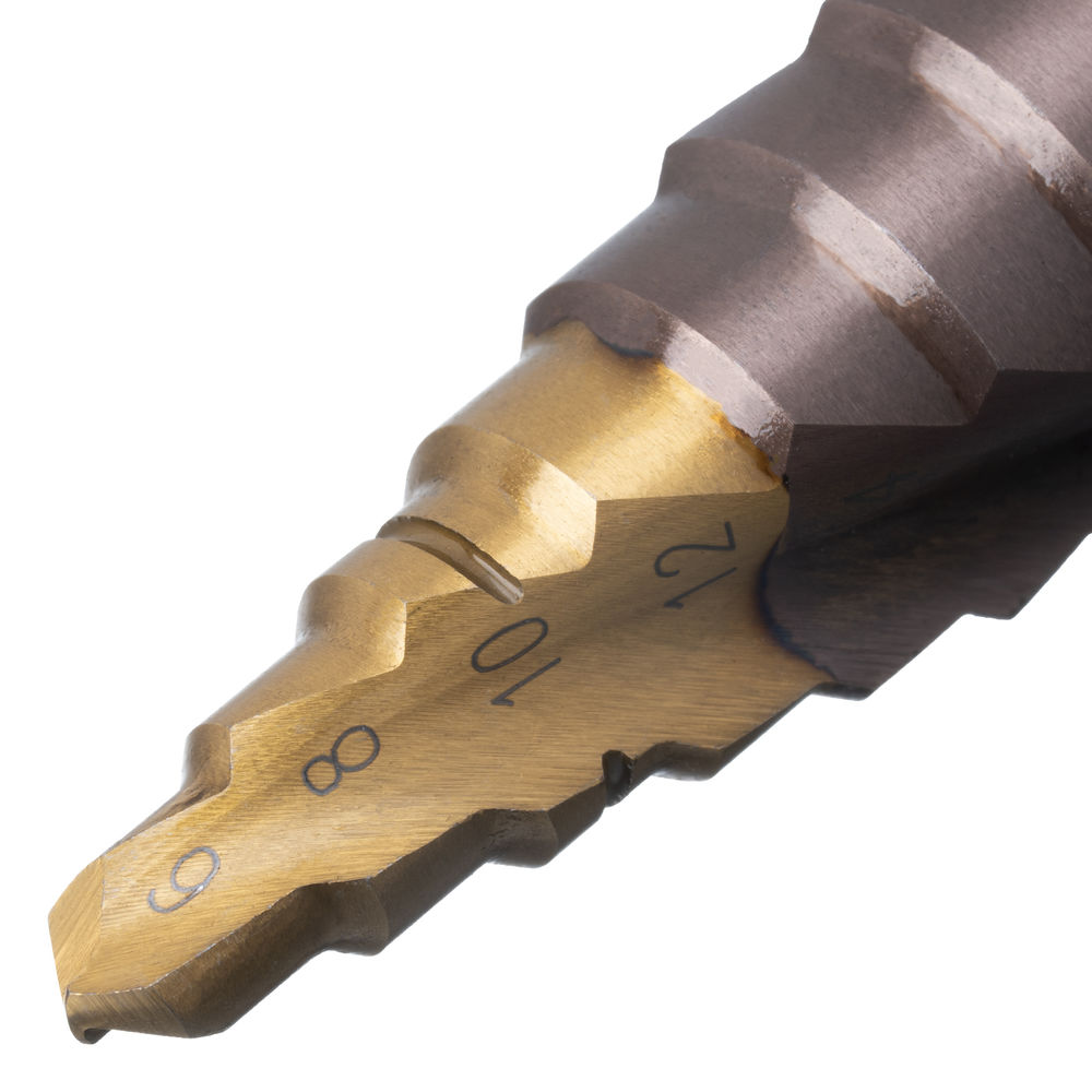 Сверло ступенчатое, 6-8-10-12-14-16-18-20-22-24-26-28-30мм, Р6М5К5, 6-гр. хвостовик Denzel (723614)