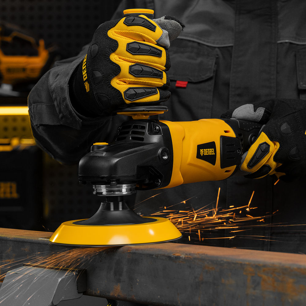 Тарелка опорная для дрели и УШМ с липучкой, 150 мм, мягкая, с адаптером c М14 на d8 Denzel (76249)