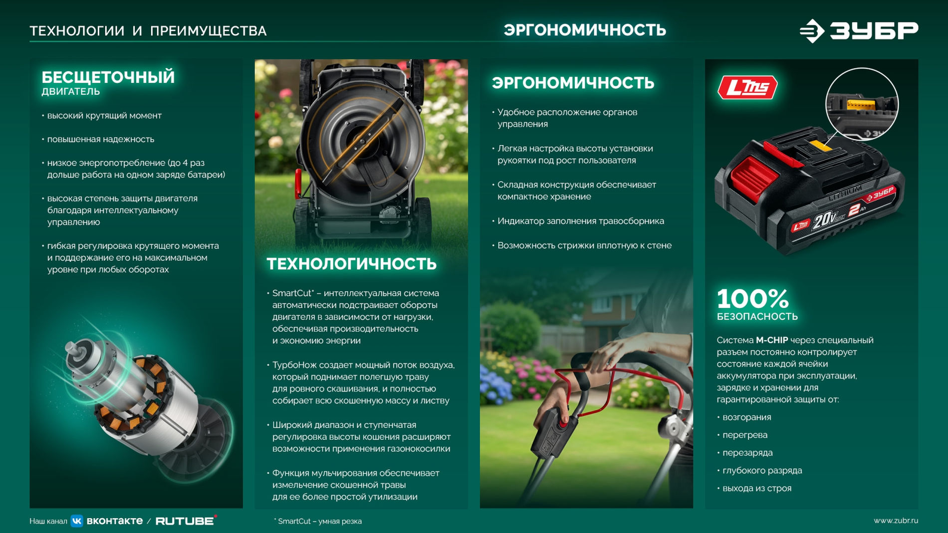 ЗУБР 40 В (2x20В), 400 мм, 2 АКБ LMS (4 Ач), газонокосилка аккумуляторная бесщеточная (ГКЛ-4040-42)