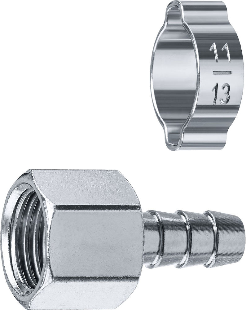 Переходник штуцер «елочка» 8 мм - 1/4F с обжимным хомутом ЗУБР Профессионал 64923-1/4-08