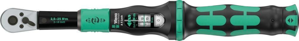 Click-Torque Lock A 5 Ключ динамометрический регулируемый, 1/4 квадрат, 2.5-25 Нм ±4%, 299 мм, функция отключения затяжки (Torque Lock), для правой затяжки (WE-075690)
