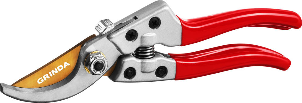 Плоскостной секатор G-13, 205 мм, закаленные лезвия, титановое покрытие, алюминиевые рукоятки GRINDA 423113