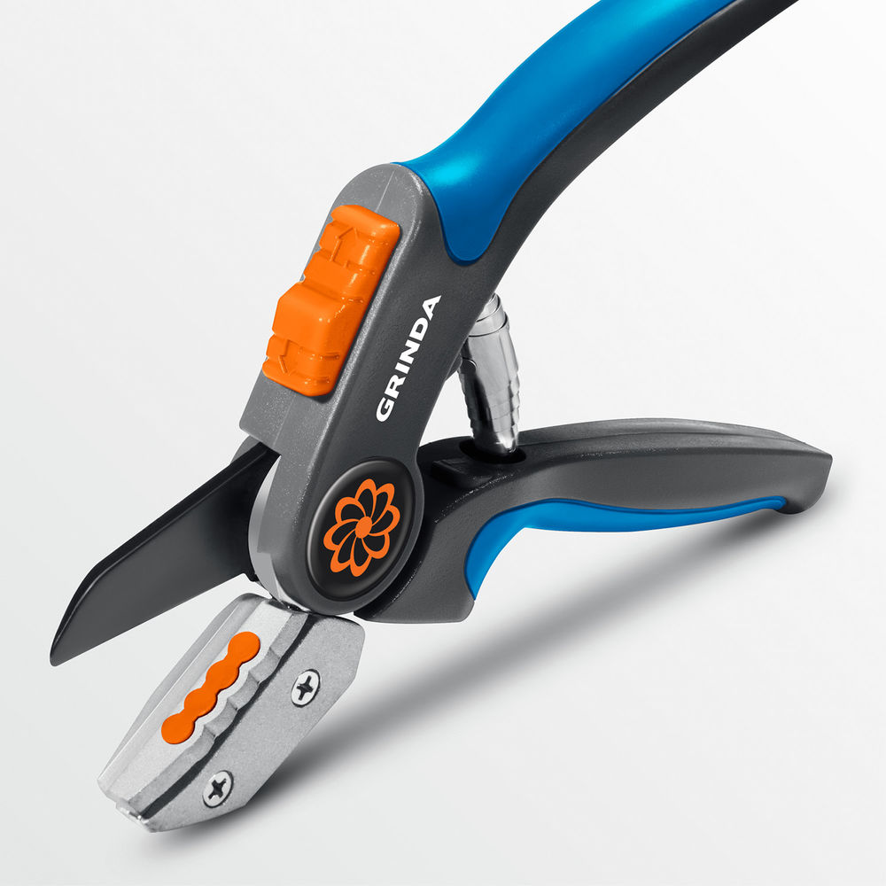 Контактный секатор P-56, 205 мм, легированная сталь, двухкомпонентные рукоятки, PROLine GRINDA 423456