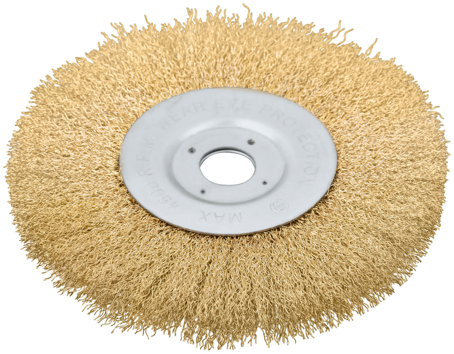 Корщетка-колесо, посадочный диаметр 22,2 мм, стальная латунированная волнистая проволока 180 мм (39067)