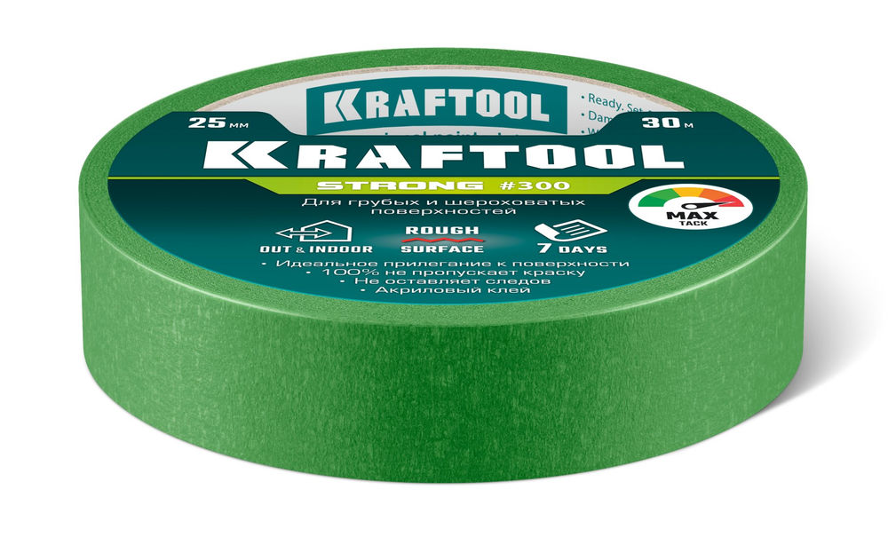 Малярная лента #300 Strong, 25 мм х 30 м, для грубых и шероховатых поверхностей KRAFTOOL 12103-25