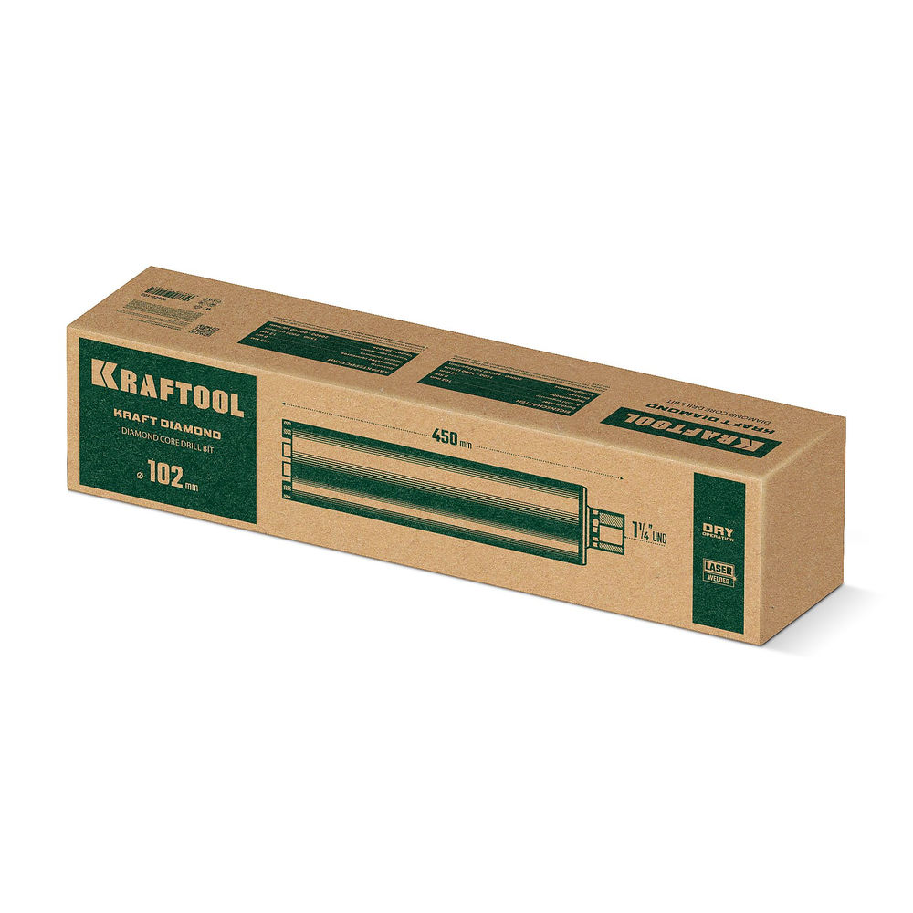 Алмазная коронка по железобетону DIAMOND, 102 мм (450 мм, 1 1/4, лазерная сварка сегментов) KRAFTOOL 29825-102