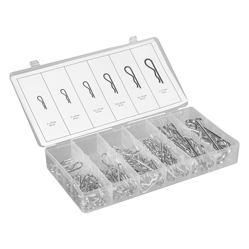 Набор шплинтов, S головки, с фиксацией, 150 предметов Сибртех (47605)