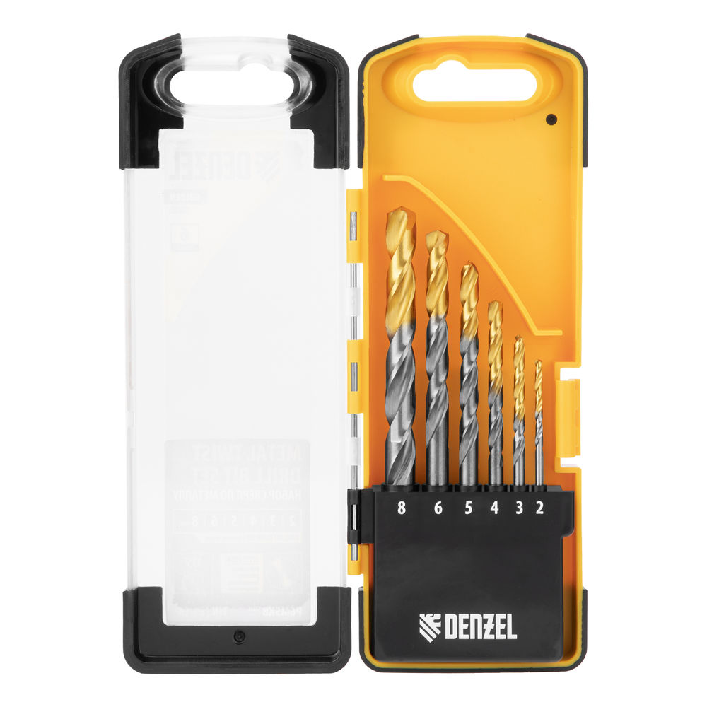 Набор сверл по металлу, 2-8мм, Р6М5К8-TiN, Golden Tip, 6 шт Denzel (723004)