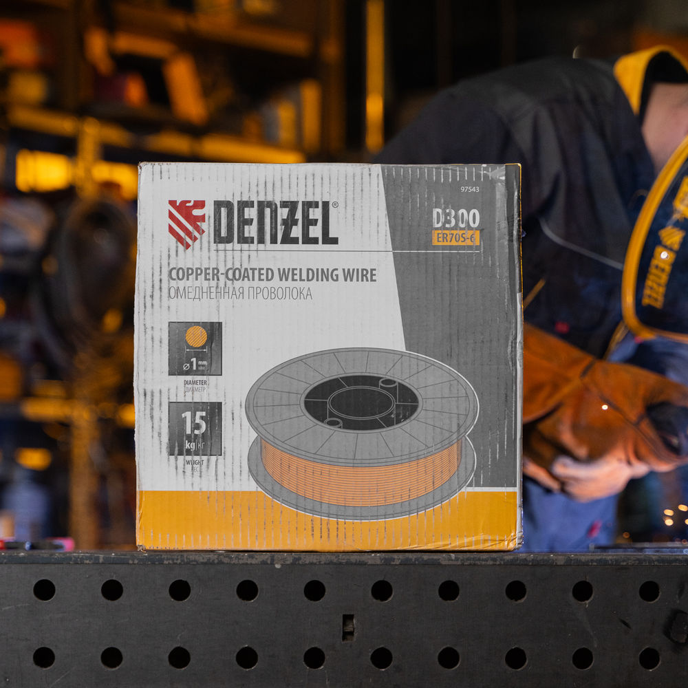 Омедненная проволока ER70S-6, диам. 1 мм, 15 кг, диам. катушки D300 Denzel (97543)