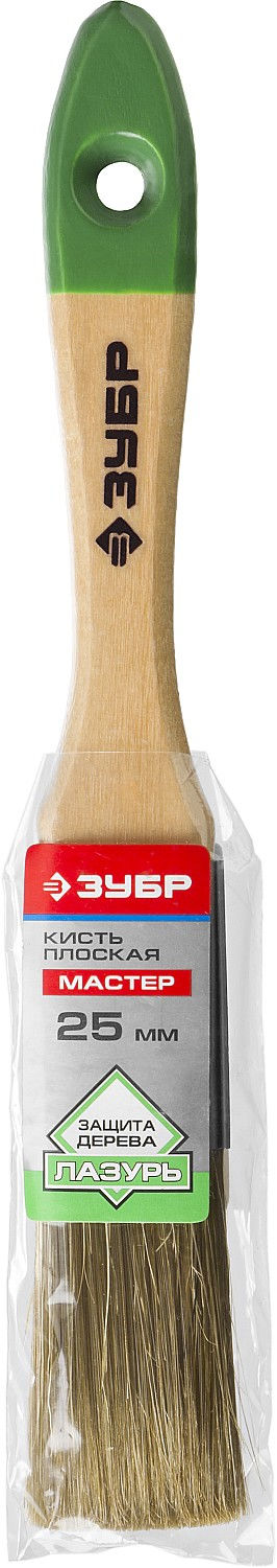 Плоская кисть ЛАЗУРЬ, 25 мм, 1, светлая смешанная щетина, деревянная ручка, для высокотекучих ЛКМ ЗУБР 4-01009-025