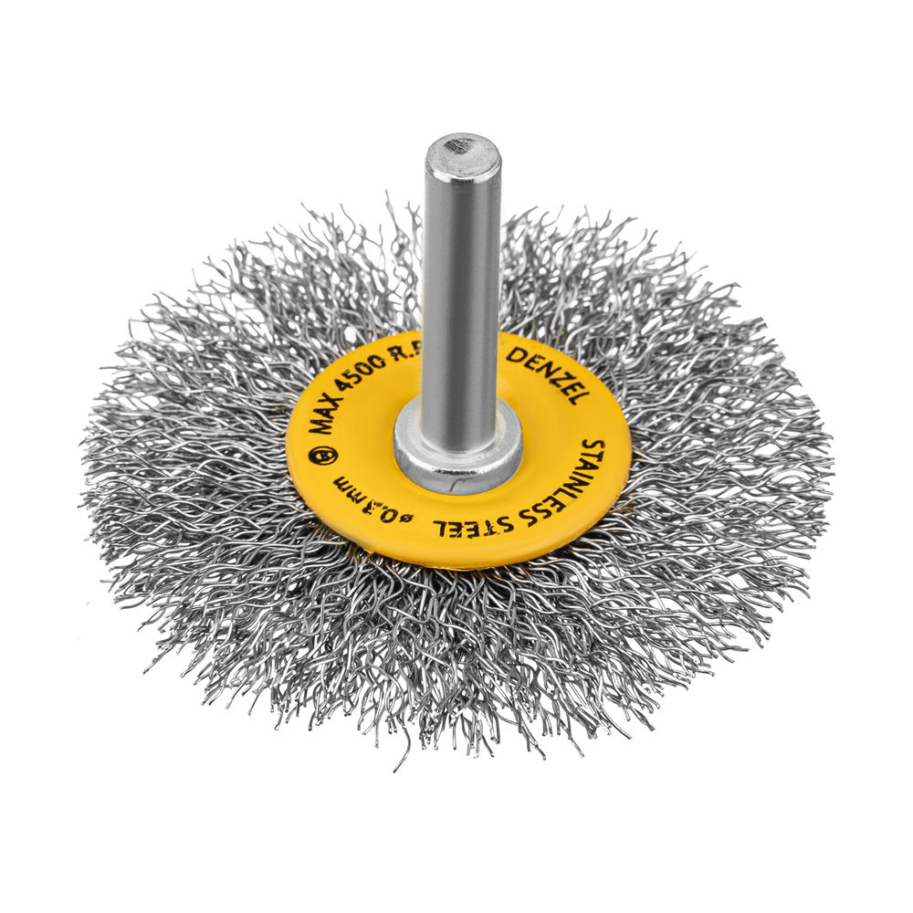 Щетка для дрели, 60 мм, Плоская, со шпилькой, нержавеющая витая проволока Denzel (744463)