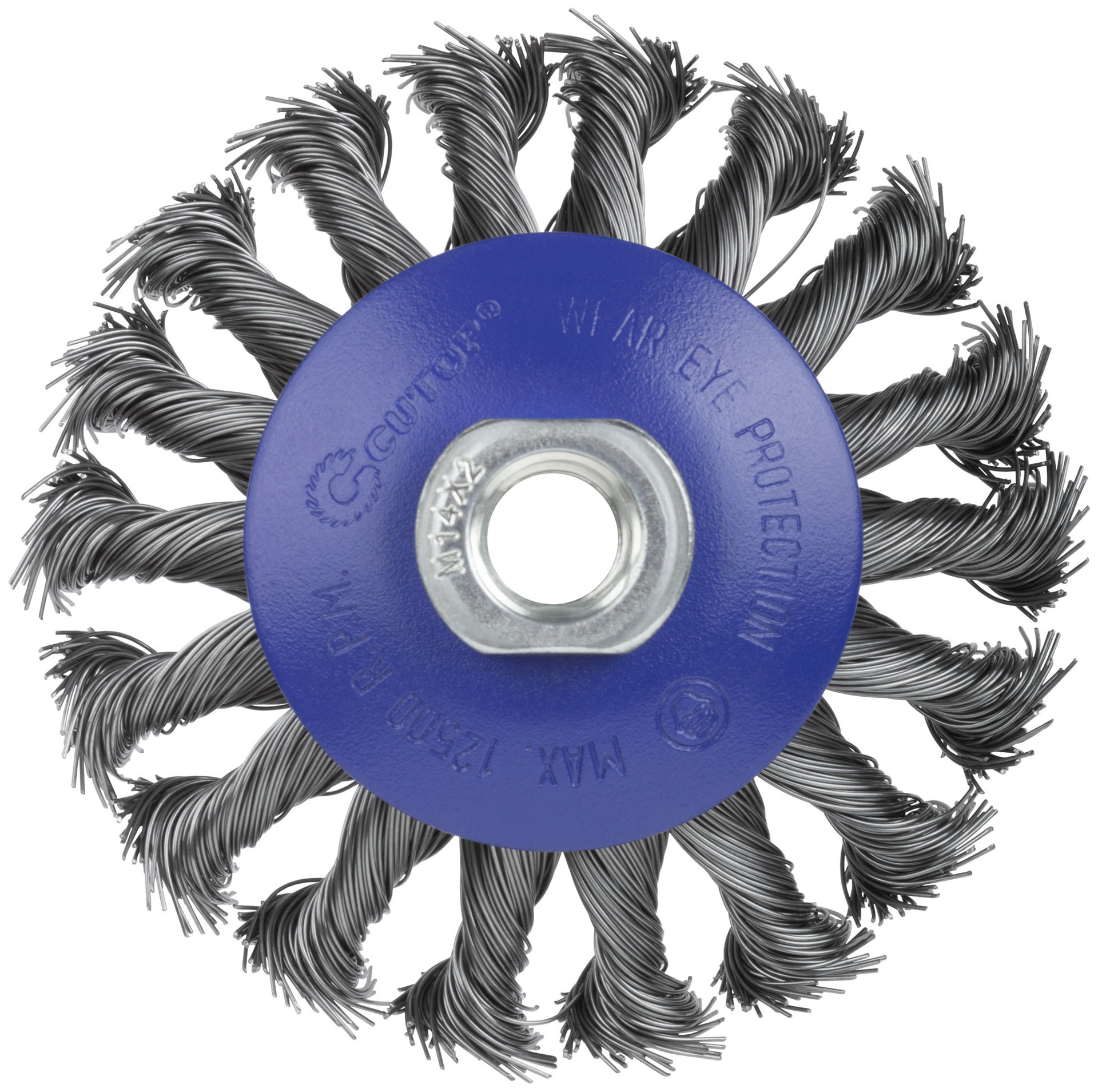 Щетка для УШМ, М14, тип Тарелка, крученая проволока 0,5 мм, 100 мм, блистер, CUTOP Profi (82-905)