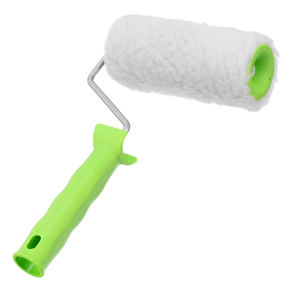 Валик с натуральным мехом, с ручкой, 150 мм, ворс 12 мм, D 48 мм, D ручки 6 мм, Сибртех (80122)