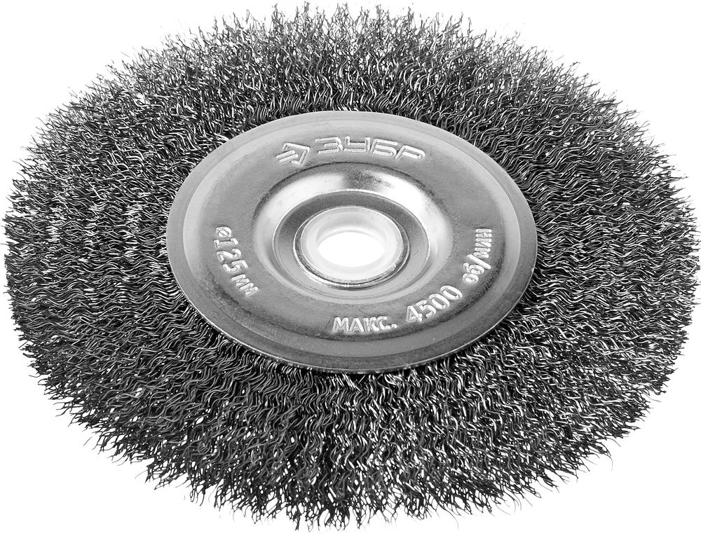 Щетка-крацовка дисковая для точильно-шлифовального станка 125?12.7 мм витая стальная проволока 0.3 мм ЗУБР Профессионал 35185-125_z02