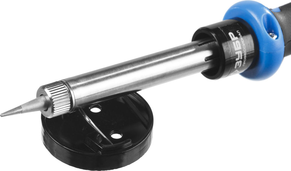 Паяльник электрический 60 Вт, в наборе: припой + подставка, 2к рукоятка, конус, керамический нагреватель ЗУБР Профессионал 55402-60_z01