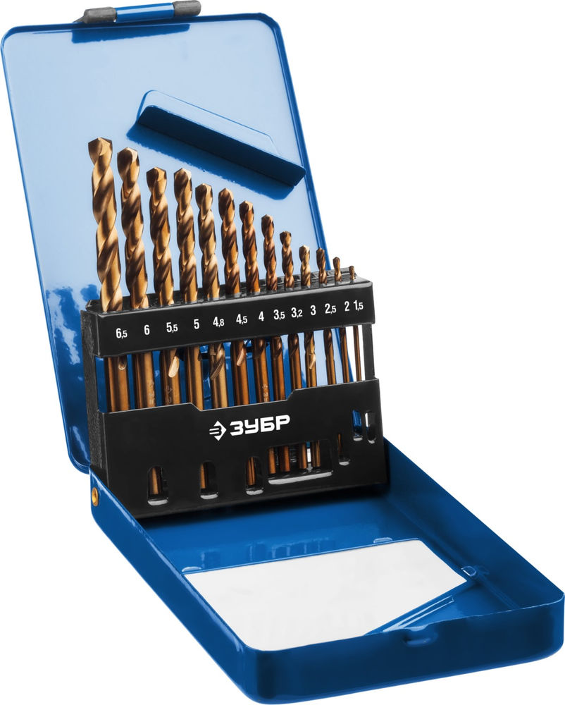 Набор сверл по металлу 13 шт (1.5-6.5 мм), сталь Р6М5К5, класс А, мет.бокс Кобальт ЗУБР Профессионал 29626-H13