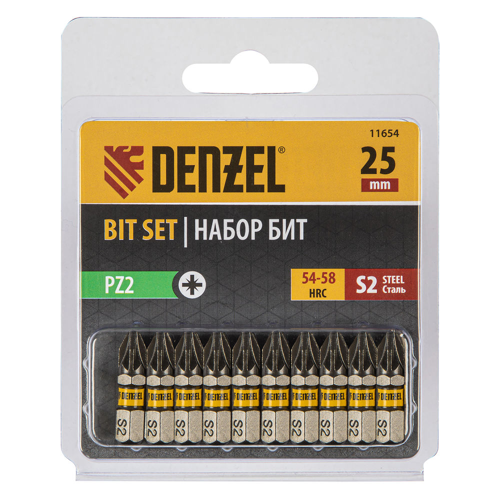 Бита PZ2х25, сталь S2, шестигранный профиль, 10 шт. Е 6,3 Denzel (11654)