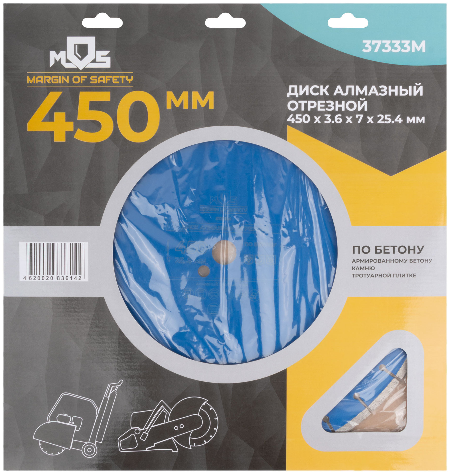 Диск отрезной алмазный по бетону, 450 х 3.6 х 7 х 25.4 мм (37333М)