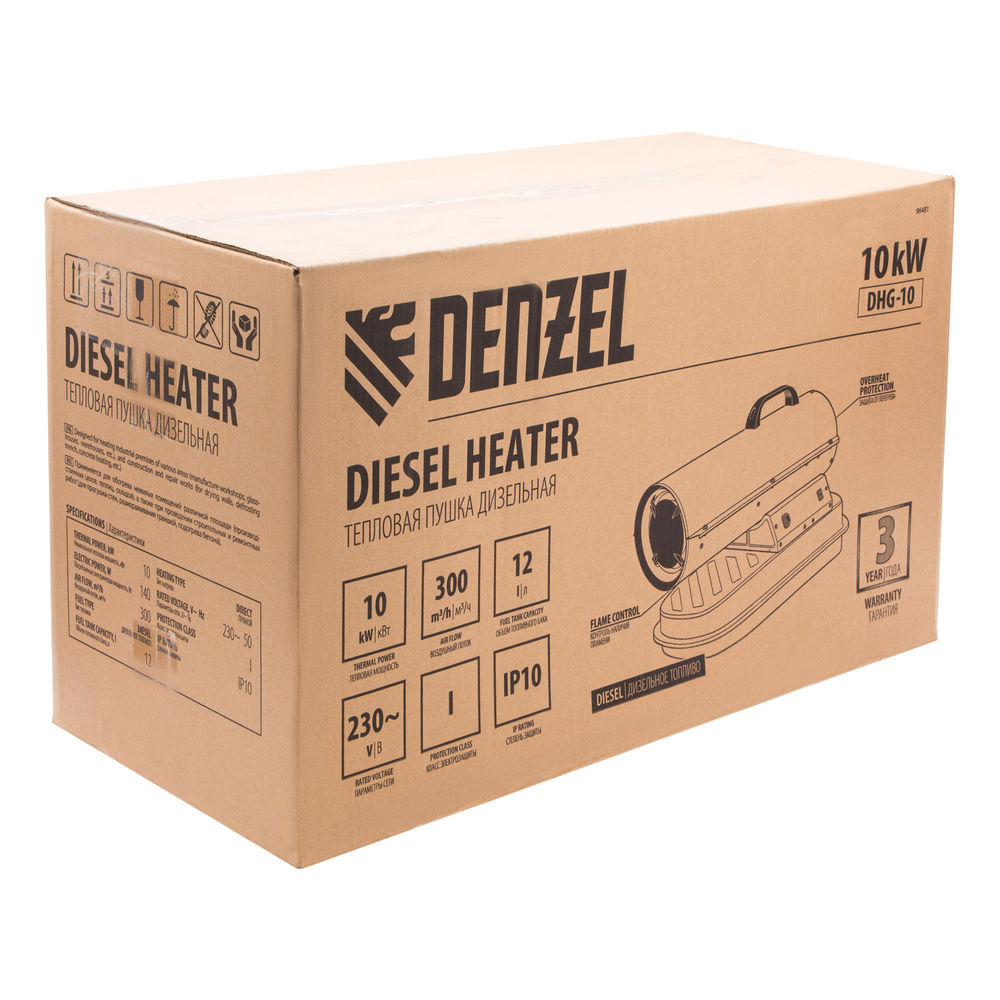 Дизельная тепловая пушка DHG-10, 10 кВт, 300 м3/ч, прямой нагрев Denzel (96481)