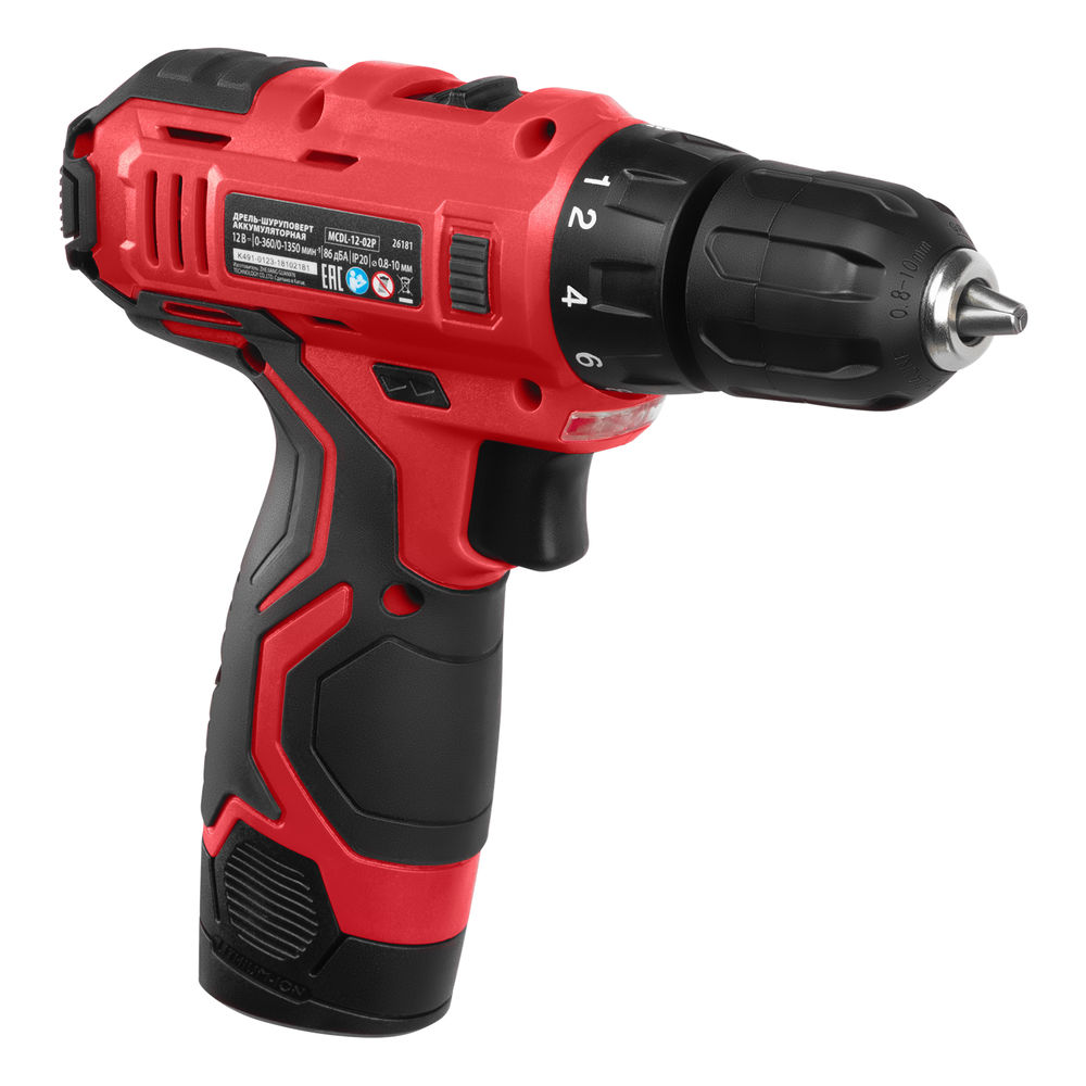Дрель-шуруповерт аккумуляторная MCDL-12-02P, Li-Ion, 12 В, 2 акк. MTX (26181)