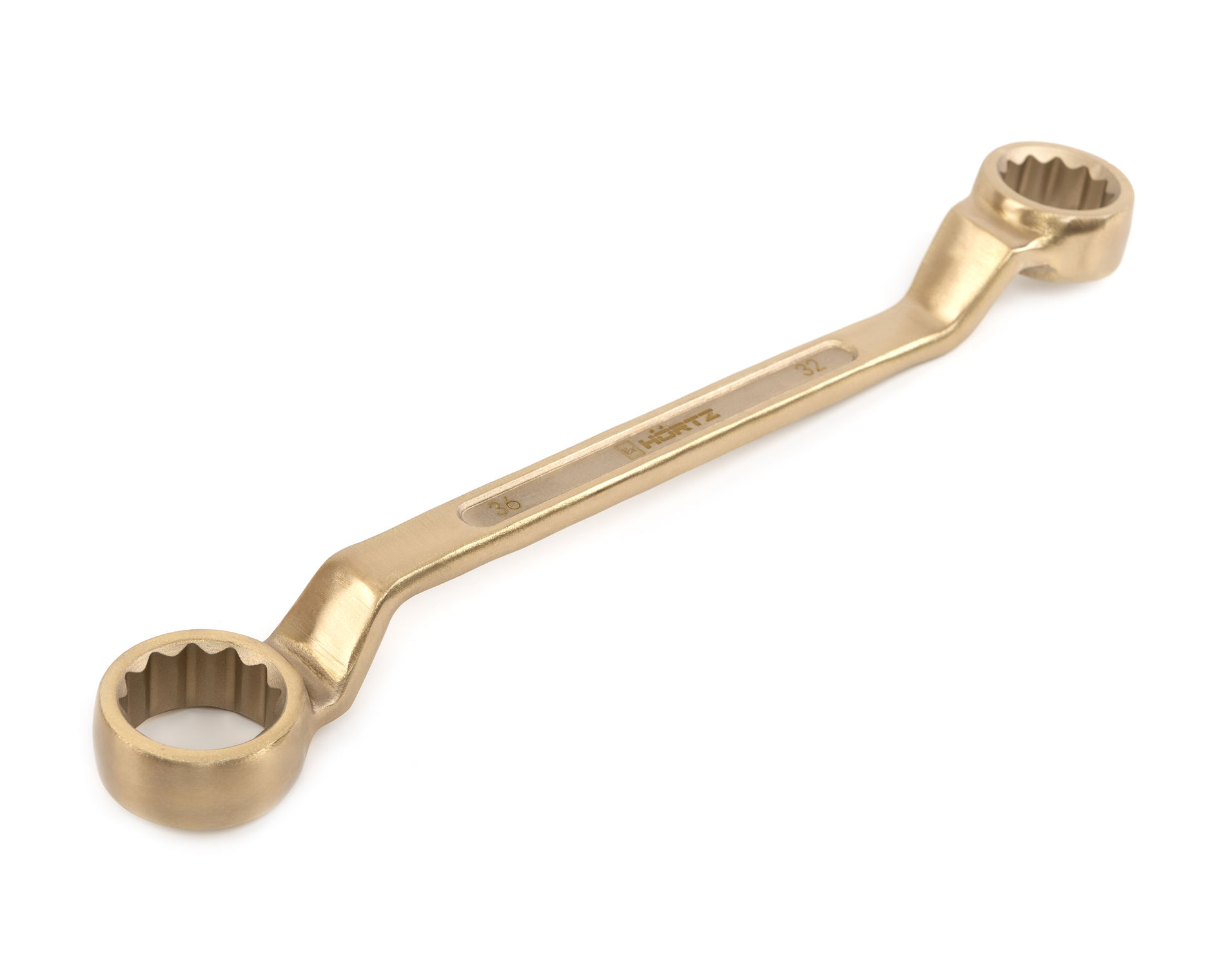 Ключ гаечный накидной двусторонний коленчатый 32х36 искробезопасный сплав AlCu, HORTZ