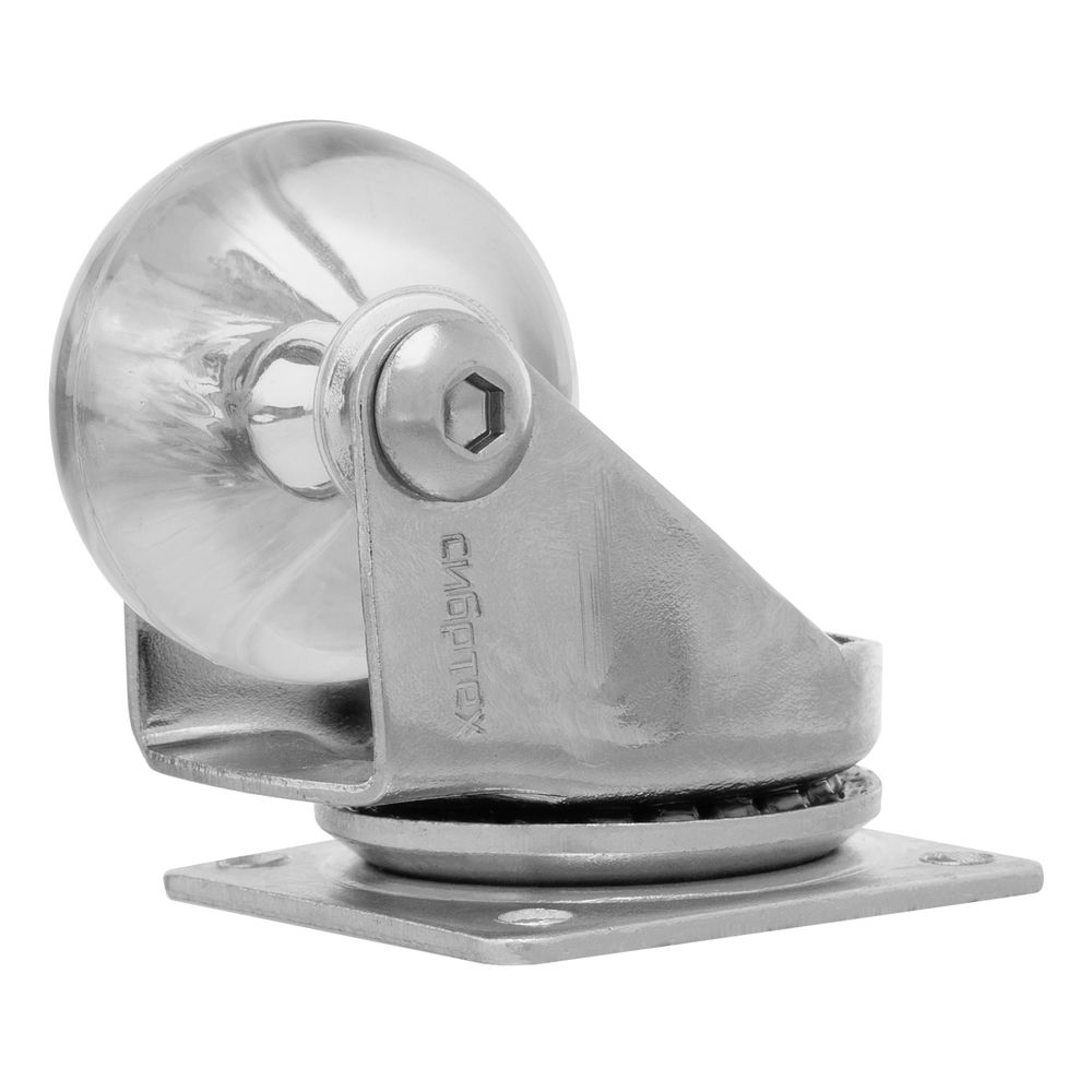 Колесо ПУ прозрачное поворотное d-35 мм, крепление платформенное Сибртех (68731)