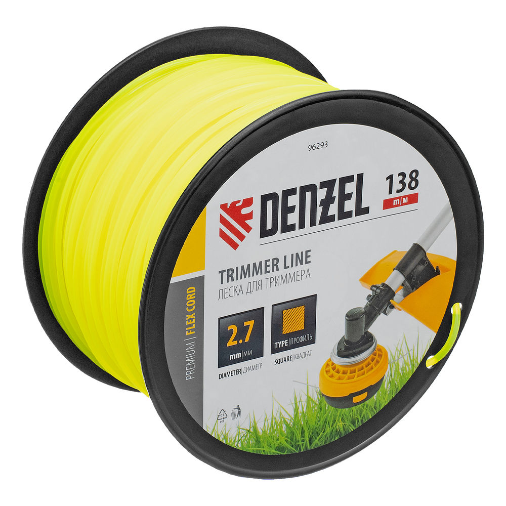 Леска для триммера квадрат, 2,7м х 138м, на DIN катушке FLEX CORD Denzel (96293)